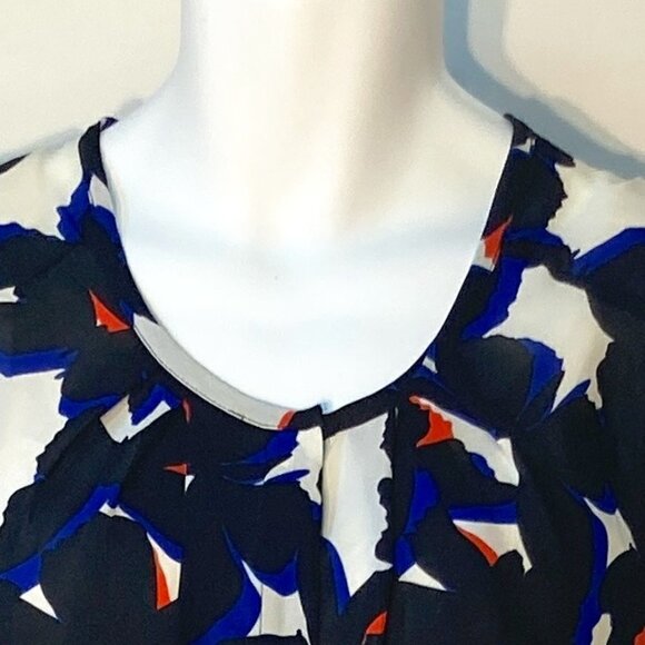 Worthington SZ L Black & White print cap sleeve button front top - Picture 3 of 7